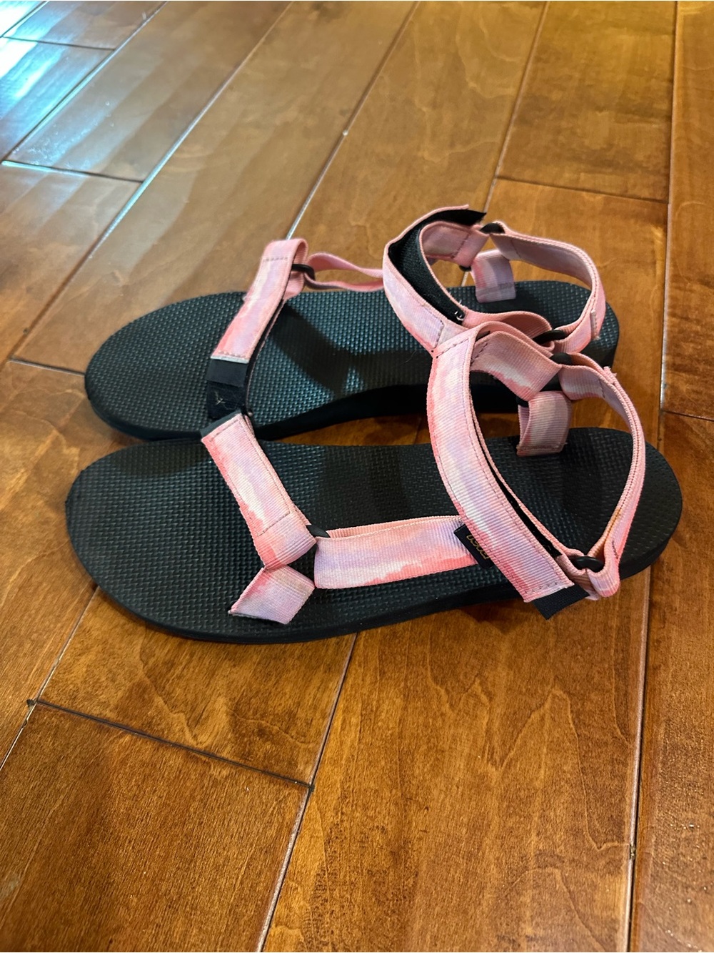 Teva Women’s Pink Strap Sport Sandals with Black Footbed